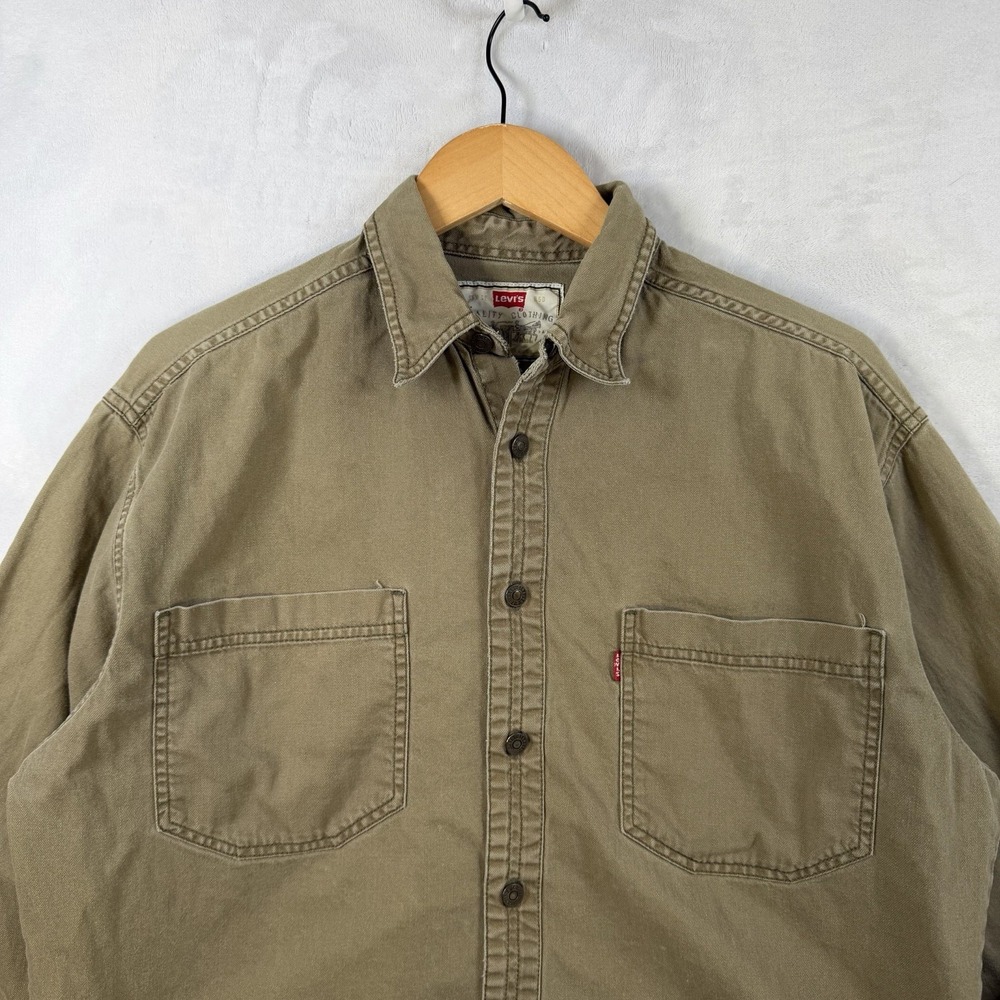 Vintage Levis Shirt Mens Medium Olive Green Western Style Red Tab